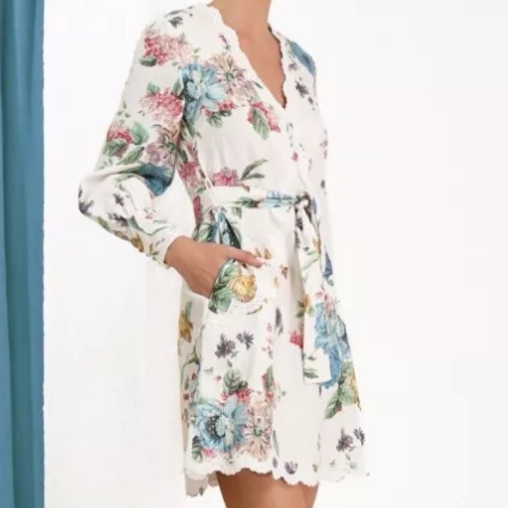 Zimmermann Ninety-Six Scallop Mini Dress White Linen Lace Blossom Floral
